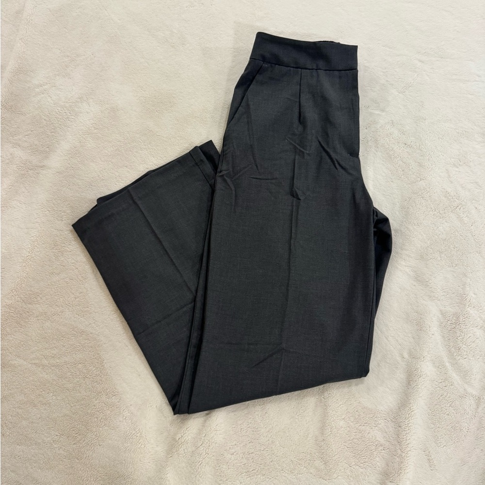 American Tall Wide Leg Flat Front Charcoal Trousers NWT